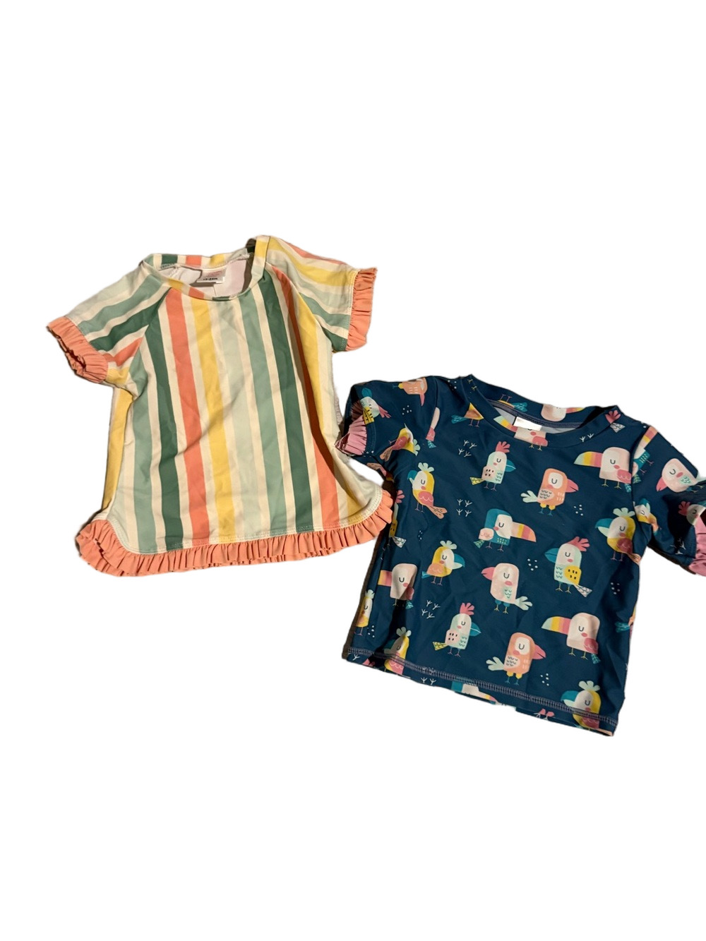 RuffleButts 18-24M Girls 2-Piece Top Bundle Rainbow Stripe & Birds